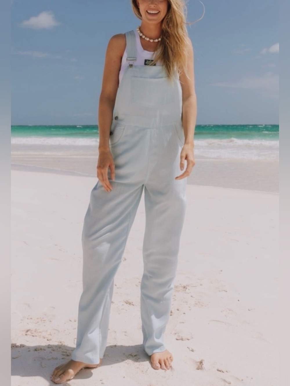 Daily Drills blue linen overalls